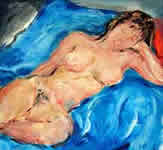 Nude Sleeping on a Blue Quilt